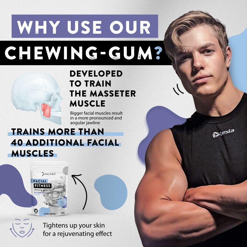 Jawliner® - Pioneers the Toughest Handmade 15x Harder Jawline Gum Includes 12 Weeks Coaching - Sugar-Free Blueberry Ice Gum - Jawline Exerciser for Mewing & Shaping the Jaw (2 Months Pack) - Image 2
